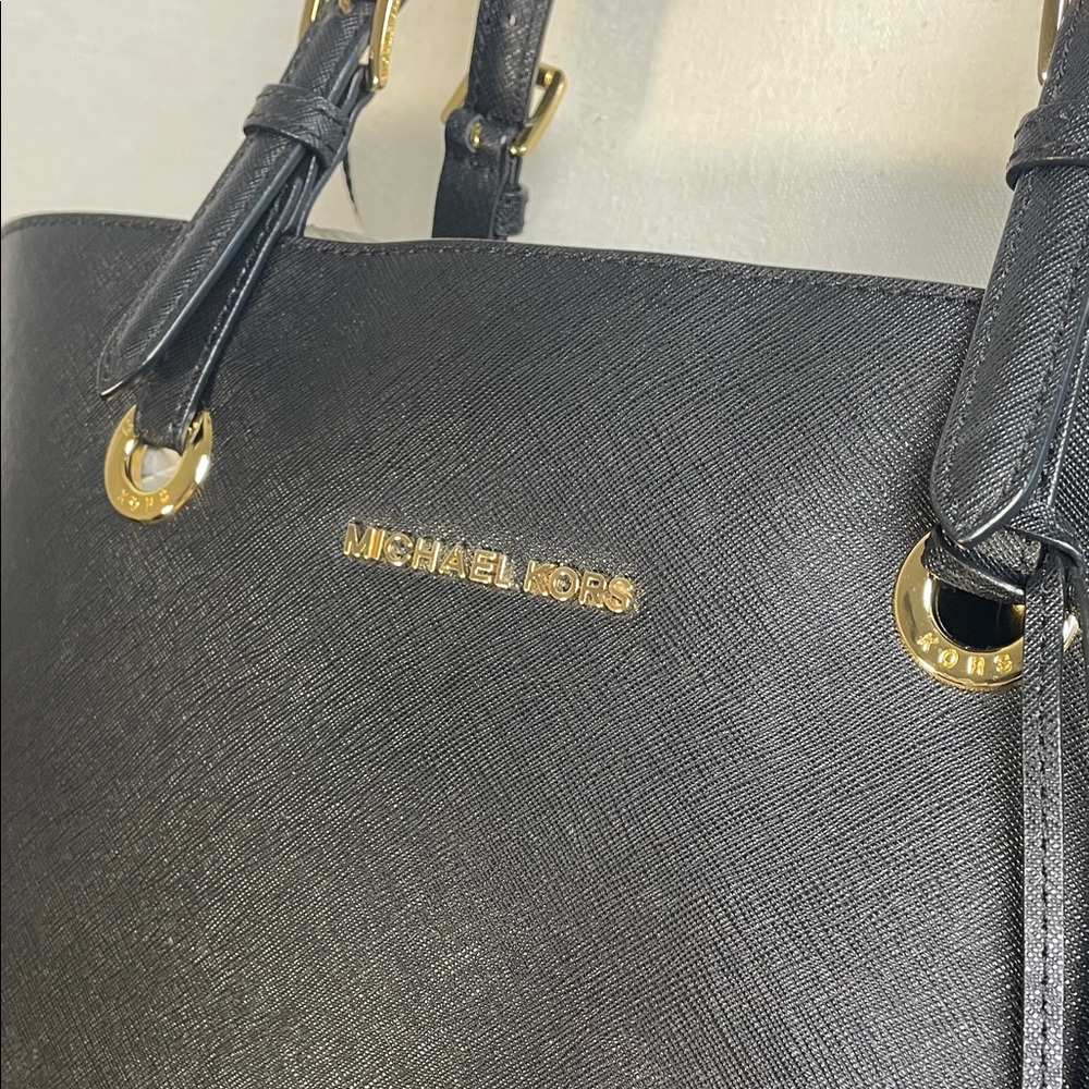 Michael Kors Black leather Tote Bag large MK purse - Picture 6 of 17